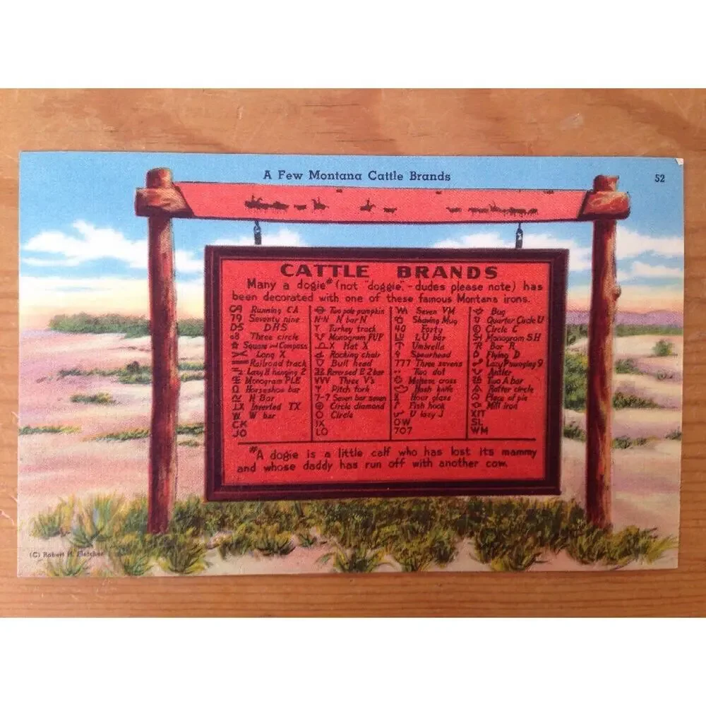 Vintage Montana Cattle Brands Linen Westland Views Color Postcard Unposted